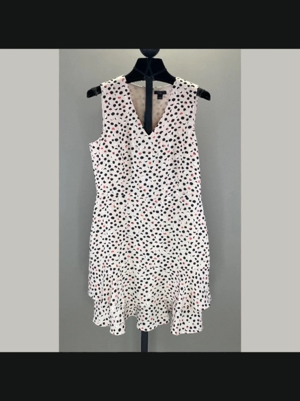 NEW Ann Taylor Dress Womens 6 petite pink black dot sheath ruffle cocktail - Picture 1 of 9